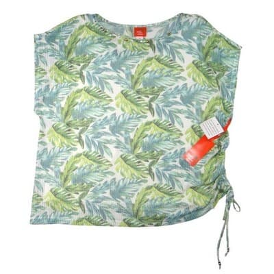 Hearts of Palm Woman 3X Tropical Leaf Print Tunic Top Drawstring Side Accent