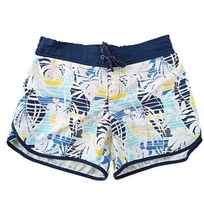 Columbia PFG Womens Tropical Leaf Board Shorts Blue White Yellow Size Small