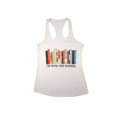 Womens White Tank Top I Am With The Banned Books Graphic Racerback