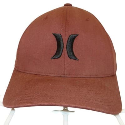 Hurley Flexfit Baseball Cap Hat Burgundy Maroon Embroidered Logo Mens S-M
