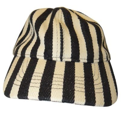 Black and Cream Vertical Striped Denim Baseball Cap Adjustable Strapback Hat
