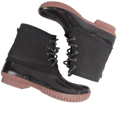 Charlotte Russe Black Lace Up Duck Boots Waterproof Rubber Sole Plaid Lined