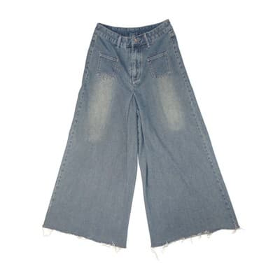 Y2K inspired Extreme Wide Leg Denim Jeans Cropped Raw Hem On Trend