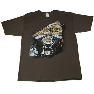 Gildan Mens Large Brown Motorcycle Engine Graphic T Shirt Brooks and Dunn