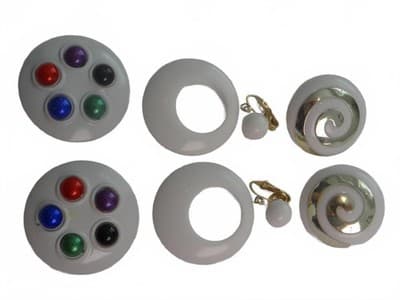 Set of Vintage Clip-On Earrings with Colorful and White Designs Lot 1