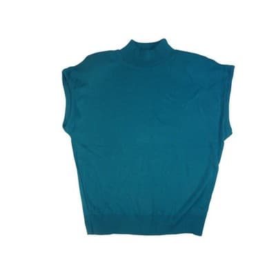 Vintage Jaclyn Smith Teal Mock Neck Sleeveless Knit Sweater Vest Top Women's L