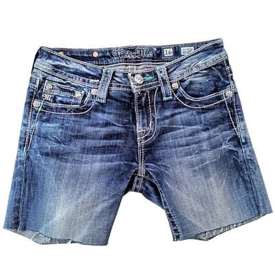Miss Me Girls Size 16 Bermuda Cut-Off Denim Shorts Dark Wash Embroidered