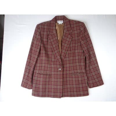 Vintage Joan Leslie Women's Plaid Blazer Jacket Sz14 Red Brown Gold Tweed Lined