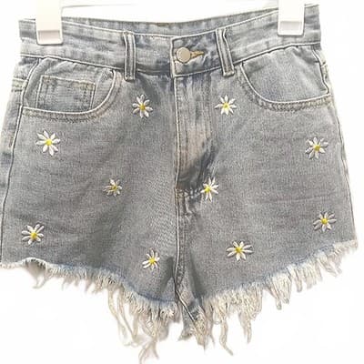 Vintage Daisy Embroidered Denim Shorts