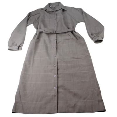 Vintage Country Miss Grey Plaid Button Front Belted Dress Women's Size 8 Wool