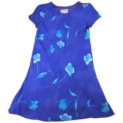 Karin Stevens Royal Blue Floral Short Sleeve Knee Length Dress Women Size 6