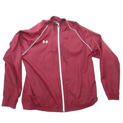 Under Armour Mens XL Maroon Full Zip Track Jacket Mesh Lined Burgundy Mock Neck