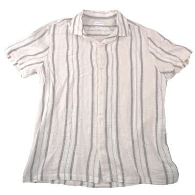 Porter & Ash Mens Large Linen Blend Striped Short Sleeve Button Up Shirt Cream