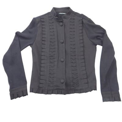 Vintage Iconic Michael Simon Women Black Ruffle Pleated Button Front Jacket Sz S
