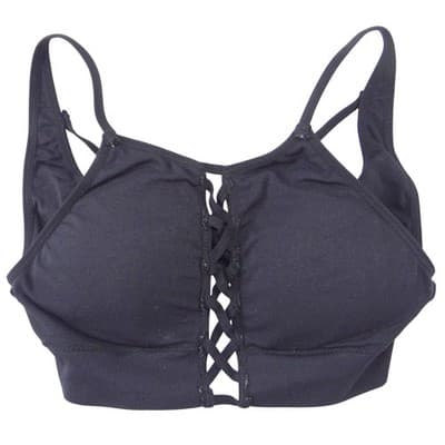 Black Lace Up Front Sports Bra Removable Pads Sleeveless Activewear