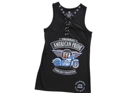 Black Lace-Up Front American Pride Motorcycle Tank Top