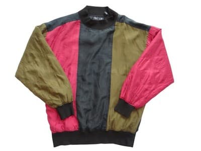 90's vintage Street Scenes Men's Quilted Silk Colorblock Jacket Large