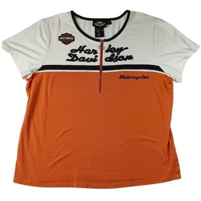 Harley Davidson Motorcycles Women's Orange White Quarter Zip Shirt