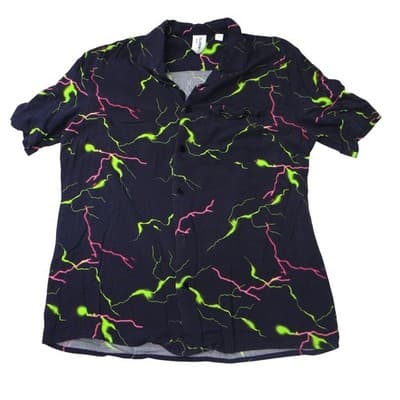 Collusion Mens Lightning Bolt Global Tour Graphic Short Sleeve Shirt Navy Small