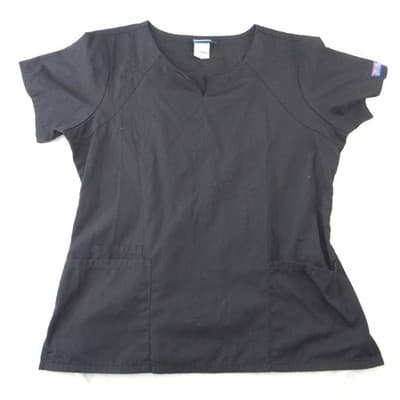 Cherokee Workwear Black Scrub Top Womens Large Notched V-Neck Cinched Back 2223