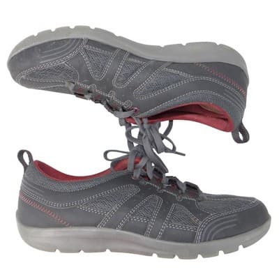 Rockport Walking Sneakers Womens 7.5 Charcoal Grey Burgundy Low Top Shoe