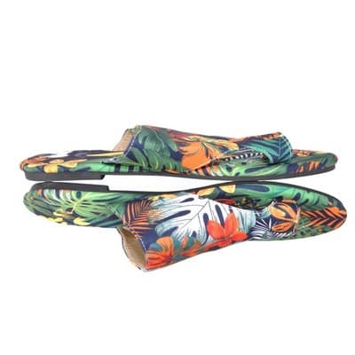 Womens Tropical Floral Toe Loop Slide Sandals Multicolor Botanical Flat Size 42
