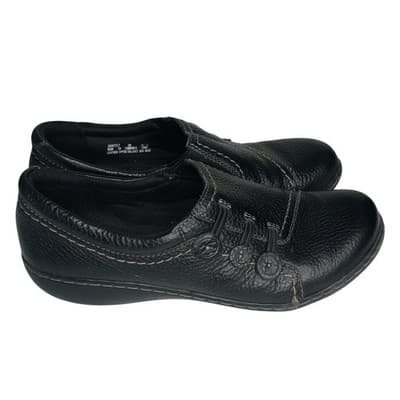 Clarks Black Leather Slip On Comfort Shoes Women's Size 8M
