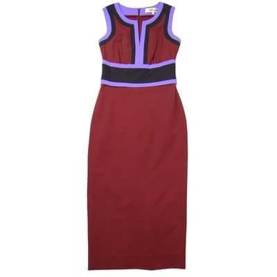 Diane von Furstenberg DVF Colorblock Sheath Midi Dress Burgundy Purple Black 0