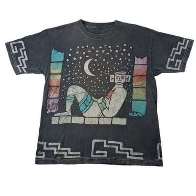Rare M&O Gold Vintage Graphic T Shirt Aztec Celestial Night Sky Print M&O Gold