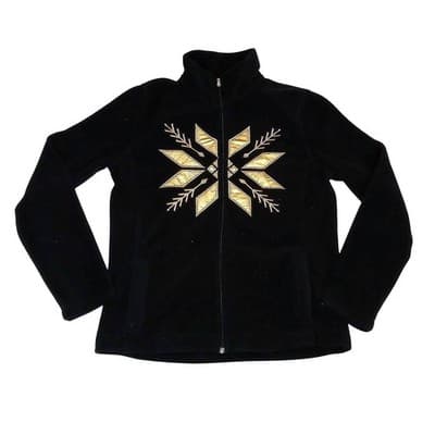 Vintage RL Ralph Lauren Active Petite Black Fleece Zip Jacket Gold Snowflake - M