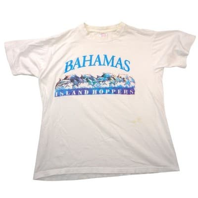 Vintage Bahamas Island Hoppers Dolphin Graphic T-Shirt White XL Tropical Tees