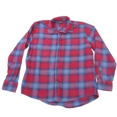 Eddie Bauer Mens Large Red Blue Plaid Flannel Button Down Long Sleeve Shirt L