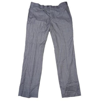 Mens Grey Windowpane Plaid Dress Pants Flat Front Trousers Size 38 S6037