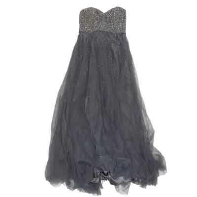 La Femme Charcoal Grey Tulle Beaded Strapless Prom Formal Gown Dress Size 12
