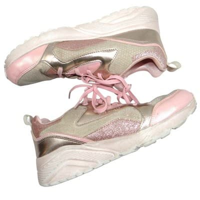Skechers Kids Girls Sneakers Pink Gold Glitter Memory Foam Size 5