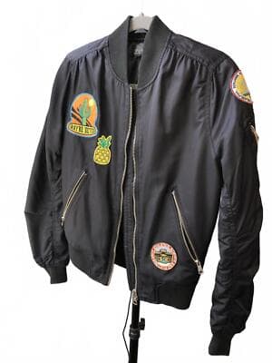 TOPSHOP Stylish Black Bomber Jacket with Patches