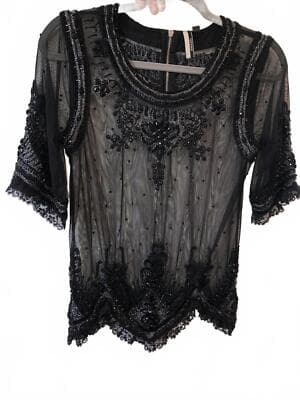 Elegant Black Beaded Top by Topshop