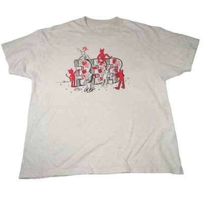 Half Evil 333 Mens Graphic T-Shirt Cream Off-White Devils Rabbits Streetwear XL