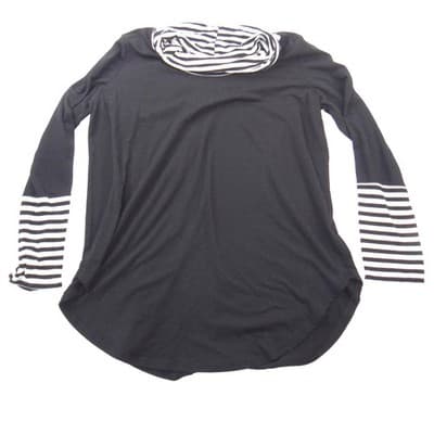Vintage Venana Premium Womens 2X Black Striped Cowl Neck Long Sleeve Tunic Top