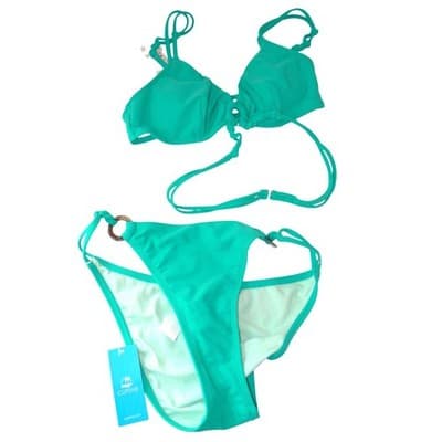 NWT-Cupshe Teal Green Ring Detail Braided Wrap Bikini Set Size M
