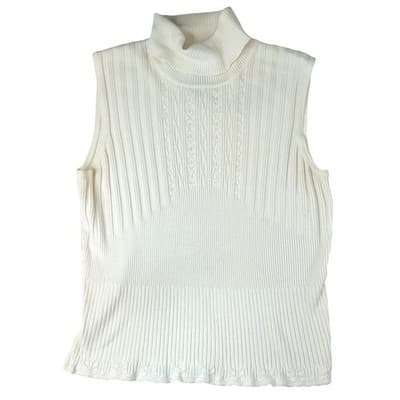 Vintage RQT Cream Ribbed Sleeveless Turtleneck Sweater Top Size L Beaded Accents