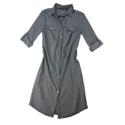 Mile Gabrielle Striped Shirt Dress Button Down Roll Sleeves Midi Womens Sz Small