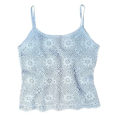 Jeanology Collection Womens Blue Crochet Floral Tank Top Size M
