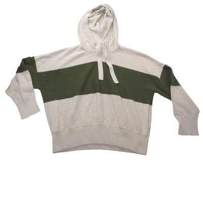 Madewell Women XL Relaxed Knit Hoodie Cream Olive Green Striped Pullover Sweater