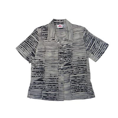 Vintage Alia Petites Women Size 8 Button Down Short Sleeve Striped Blouse Top