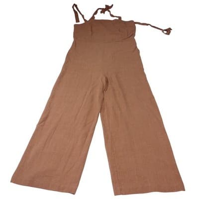 NWT-Universal Thread Women Brown Wide Leg Jumpsuit Smocked Tie Neck Size M