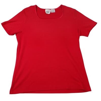 Vintage Jamell Jaso Women's Red Square Neck Short Sleeve T-Shirt Top Size L