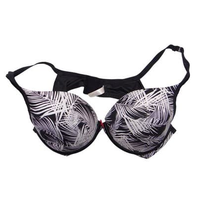 Cacique Black White Tropical Palm Leaf Print Underwire Plunge Bra 44B