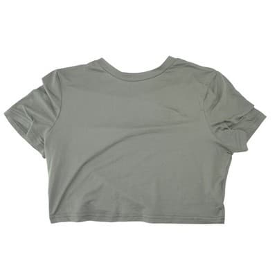 Womens Olive Green Short Sleeve Crew Neck Polyester Crop Top Tee Size Large