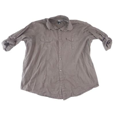 J.Ferrar Mens Charcoal Gray Brown Roll Tab Long Sleeve Button Down Shirt